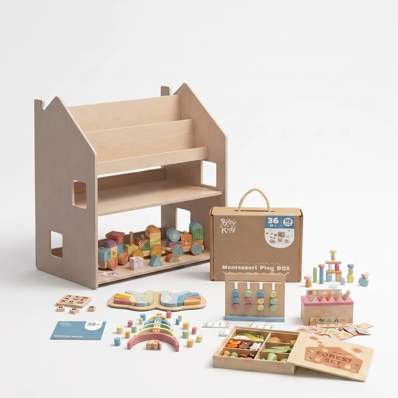 Étagère 2-en-1 + Boîte Montessori 36 mois et + + contenu au choix, Ensemble BusyKids