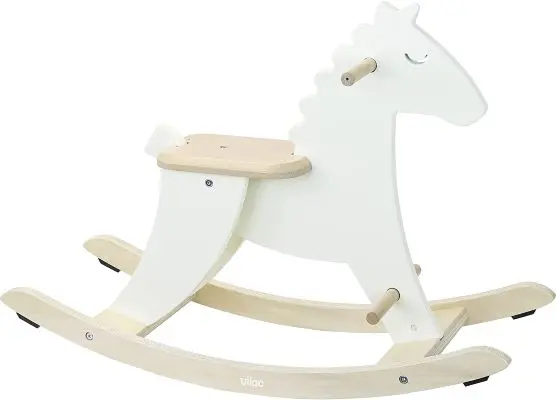 Hudada cheval a bascule en bois ivoire avec arceau