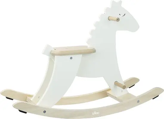 Hudada cheval a bascule en bois ivoire avec arceau