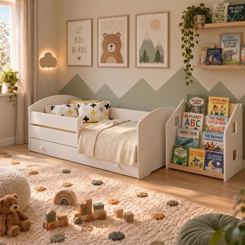 Lit enfant LUK-ONE avec bibliothèque, Ensemble BusyKids