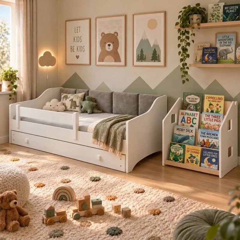 Lit enfant ERYK-ONE avec bibliothèque, Ensemble BusyKids