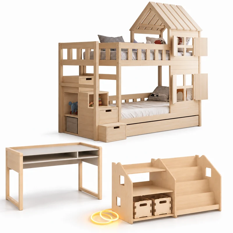 Lit superposé DREAM-HOUSE avec composition au choix, Ensemble BusyKids