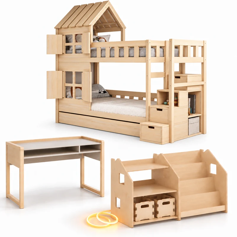Lit superposé DREAM-HOUSE avec composition au choix, Ensemble BusyKids