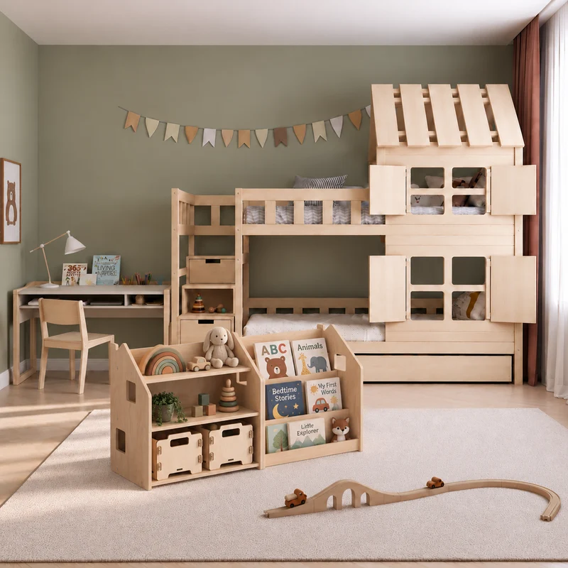 Lit superposé DREAM-HOUSE avec composition au choix, Ensemble BusyKids