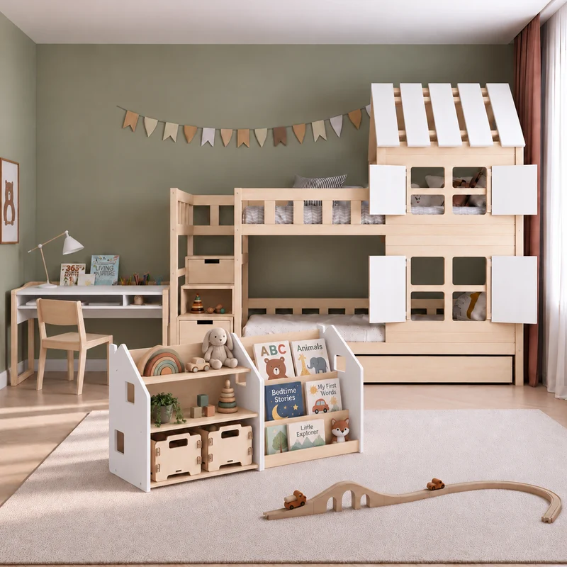 Lit superposé DREAM-HOUSE avec composition au choix, Ensemble BusyKids