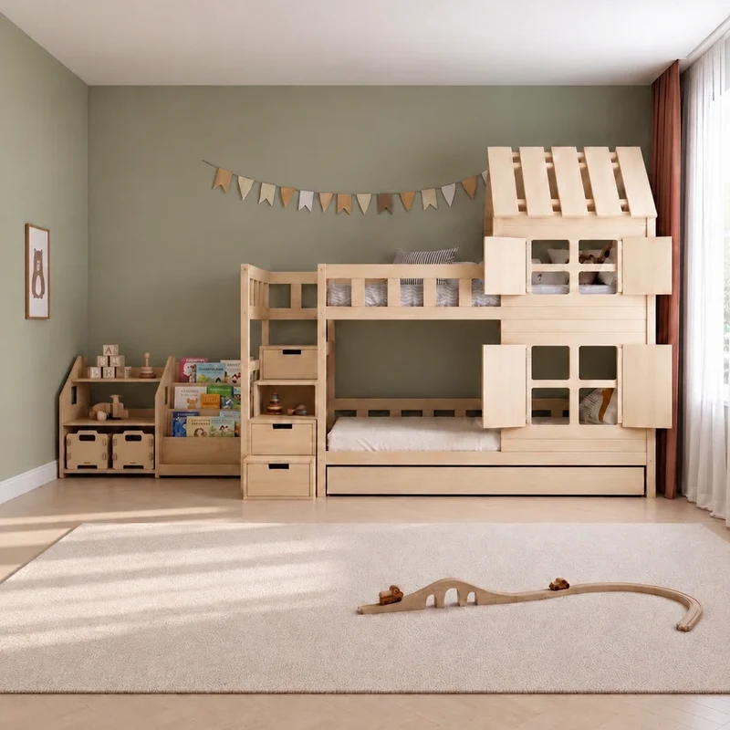 Lit superposé DREAM-HOUSE avec composition au choix, Ensemble BusyKids