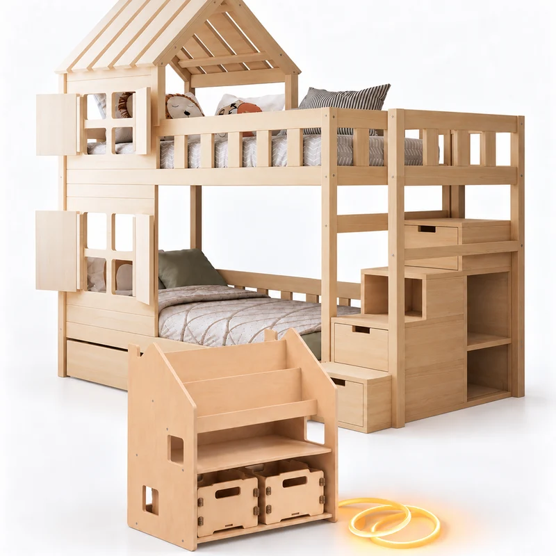 Lit superposé DREAM-HOUSE avec composition au choix, Ensemble BusyKids