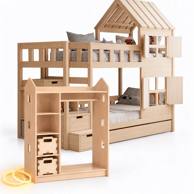 Lit superposé DREAM-HOUSE avec composition au choix, Ensemble BusyKids