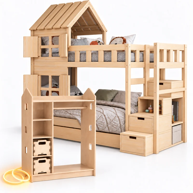 Lit superposé DREAM-HOUSE avec composition au choix, Ensemble BusyKids