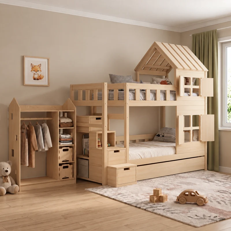 Lit superposé DREAM-HOUSE avec composition au choix, Ensemble BusyKids
