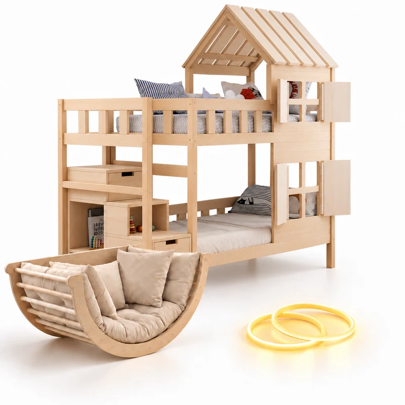 Lit superposé DREAM-HOUSE avec composition au choix, Ensemble BusyKids