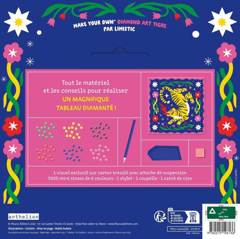 Diamond Art Limistic – Kit Tableau Diamanté | 3000 Mini Strass & 6 Couleurs