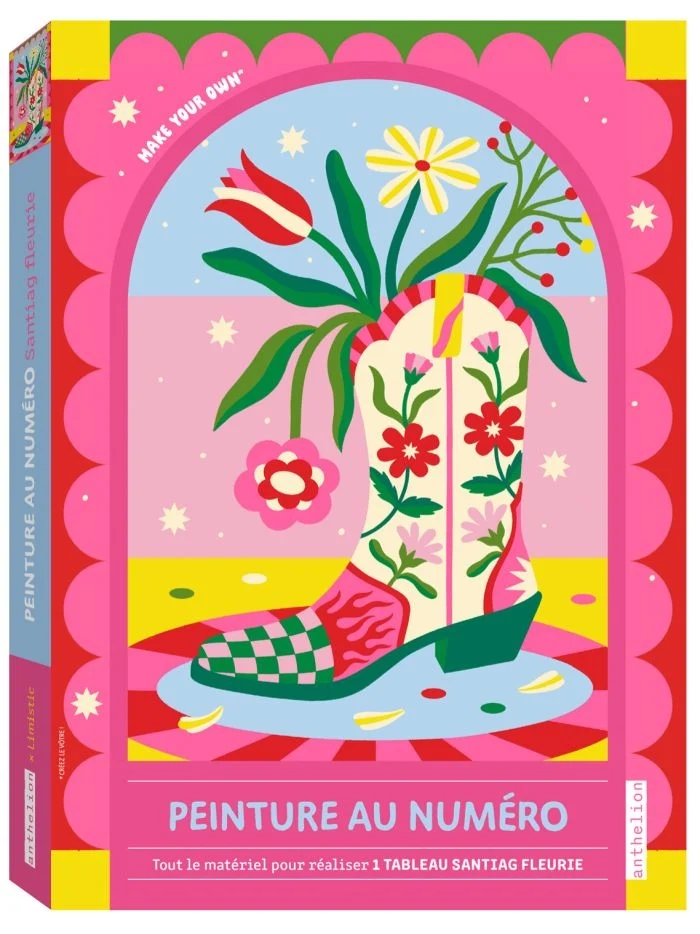 Peinture au Numéro – Santiag Fleurie par Limistic | Kit A4 avec Peinture Rose Fluo
