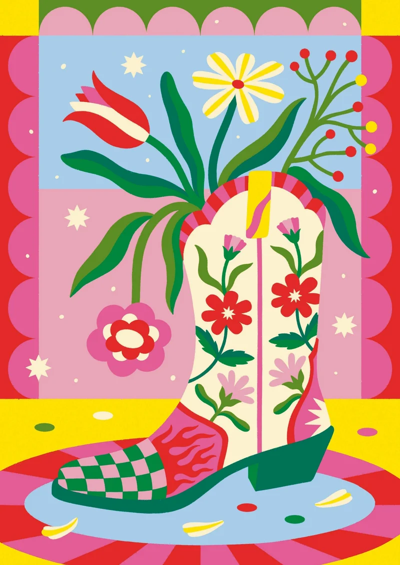 Peinture au Numéro – Santiag Fleurie par Limistic | Kit A4 avec Peinture Rose Fluo