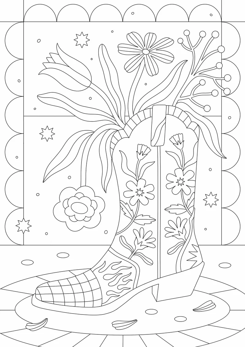 Peinture au Numéro – Santiag Fleurie par Limistic | Kit A4 avec Peinture Rose Fluo