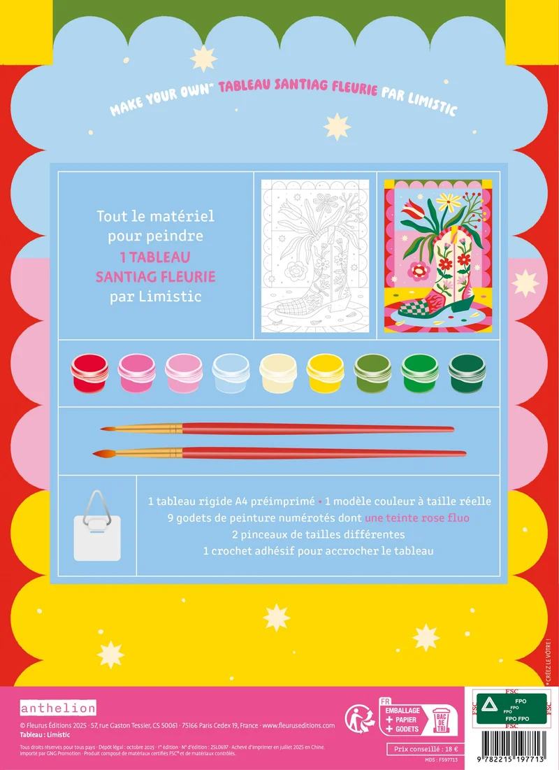 Peinture au Numéro – Santiag Fleurie par Limistic | Kit A4 avec Peinture Rose Fluo