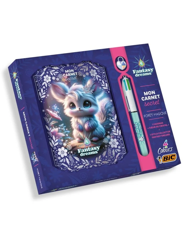 Coffret Carnet Secret Fantasy Dreams – Forêt Magique | Cadenas Cœur + Stylo BIC Collector