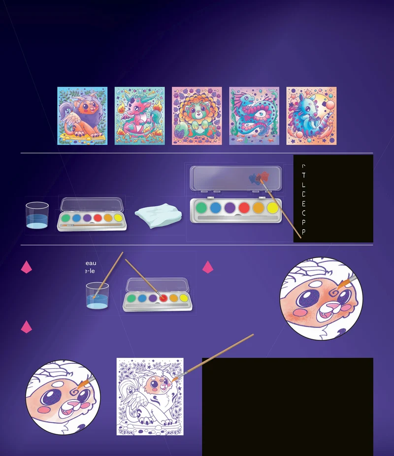 Aquarelle Magique – Animaux Fantastiques | 5 tableaux à peindre