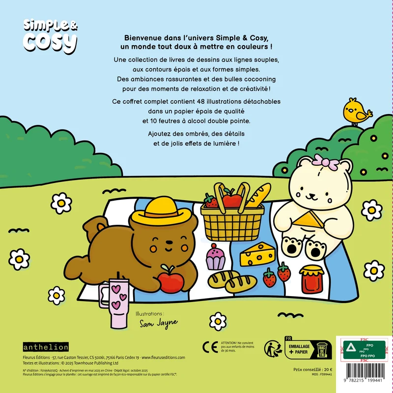 Coffret Les Colos Cocooning – Livre de coloriage et 10 feutres à alcool double-mines