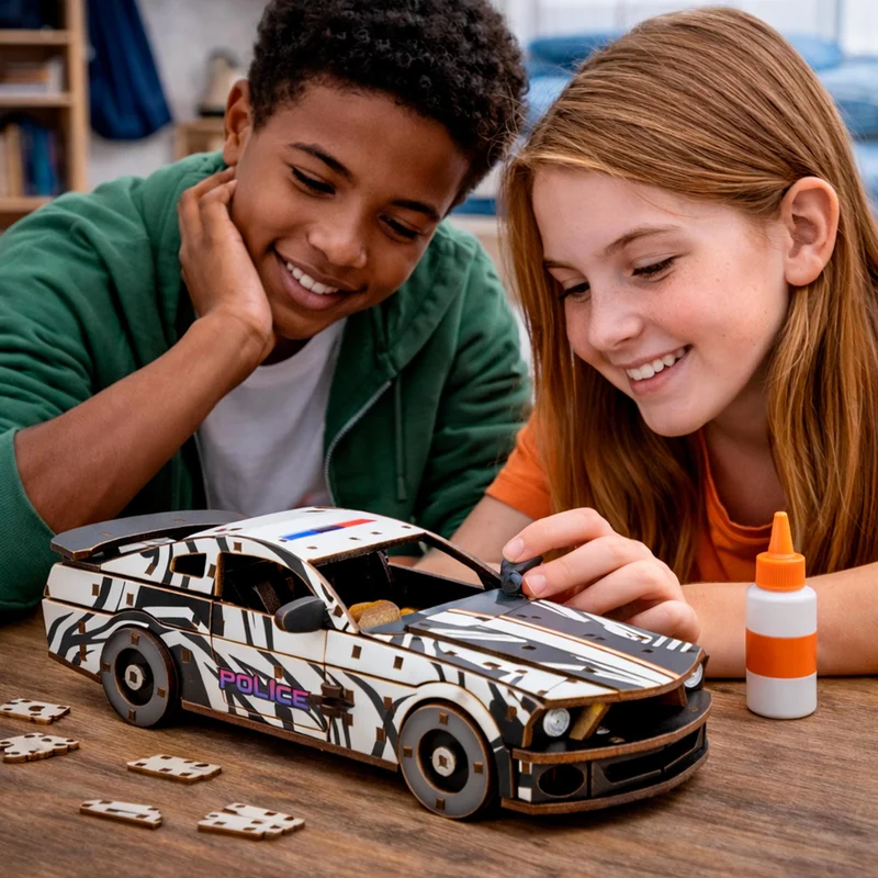 Maquette 3D en bois Voiture de police sportive BusyKids
