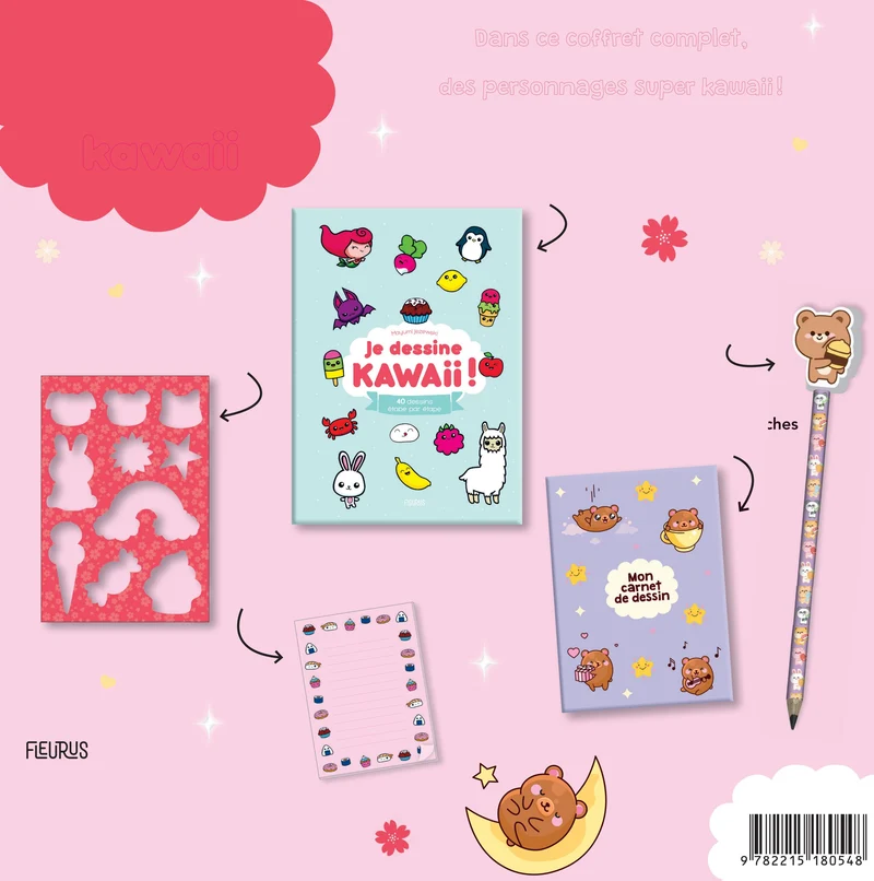 Mon Coffret de Dessin Kawaii – Kit Créatif Complet avec Livre, Stickers et Pochoirs