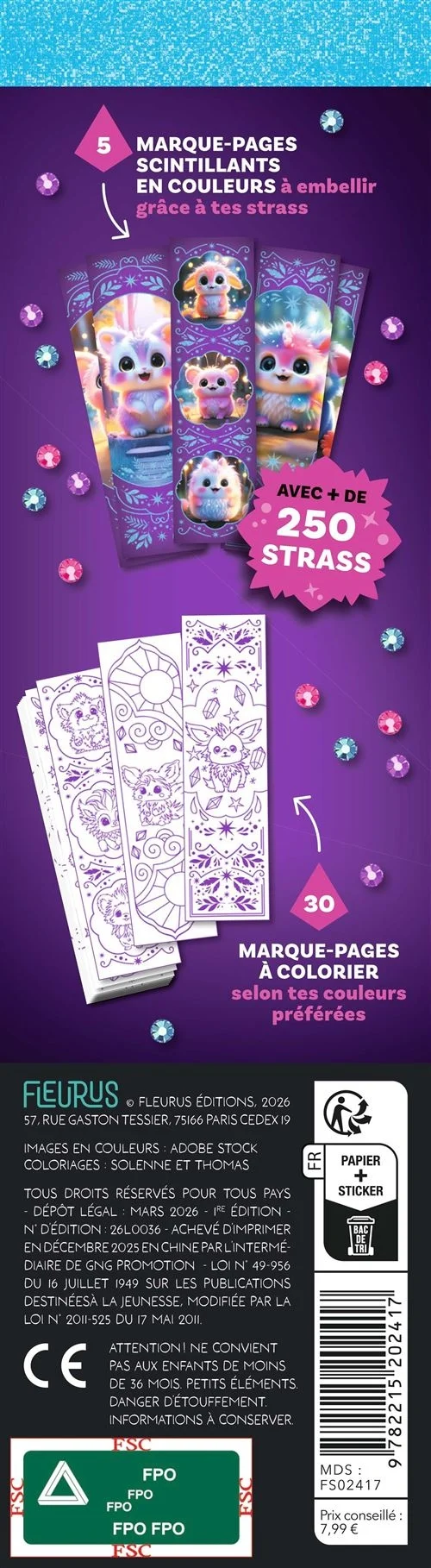 Marque-pages à Strasser et à Colorier Bleu – Kit Créatif avec Strass