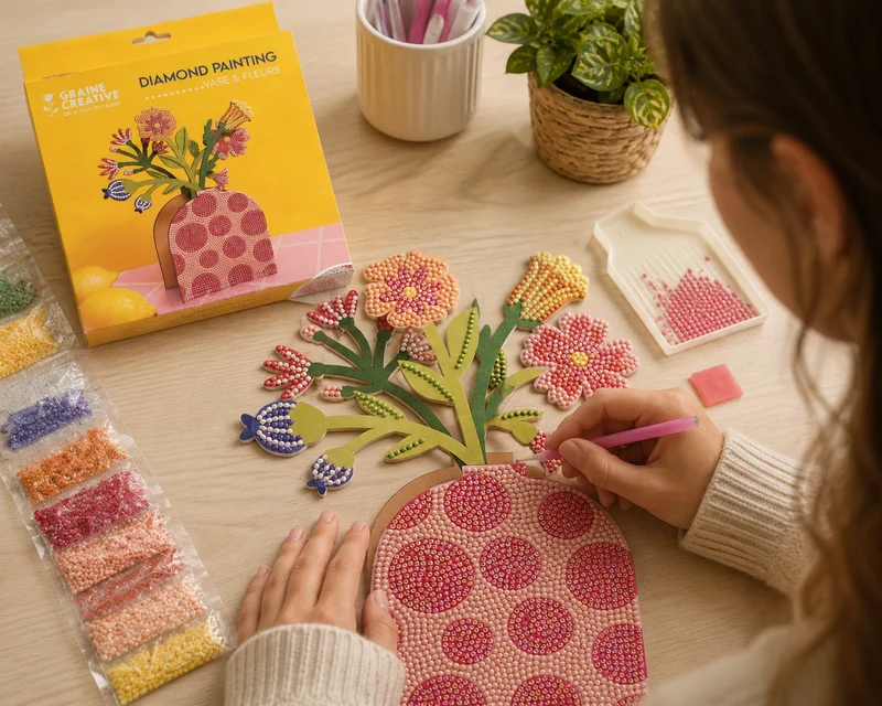 Kit Vase et Fleurs à Strasser Rouge – Diamond Painting Déco DIY