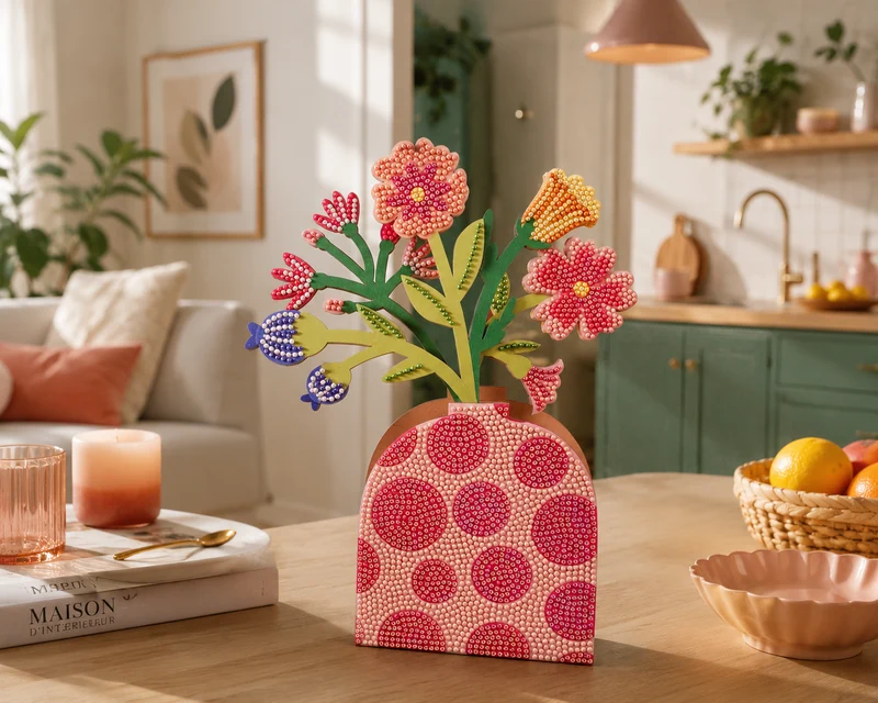 Kit Vase et Fleurs à Strasser Rouge – Diamond Painting Déco DIY