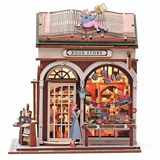 Maquette 3D Bois Vitrine Book Store – Librairie Miniature Lumineuse DIY