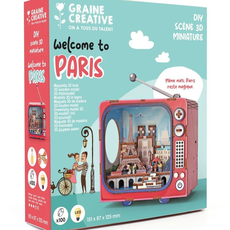 Maquette 3D Bois TV Paris – Mini TV Lumineuse Parisienne à Construire