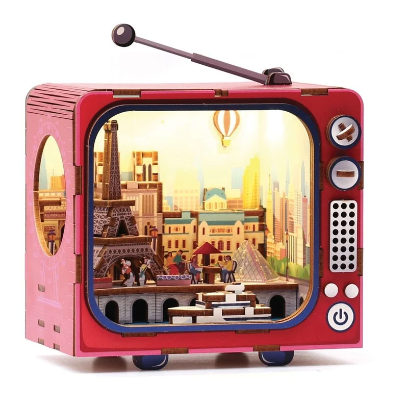 Maquette 3D Bois TV Paris – Mini TV Lumineuse Parisienne à Construire