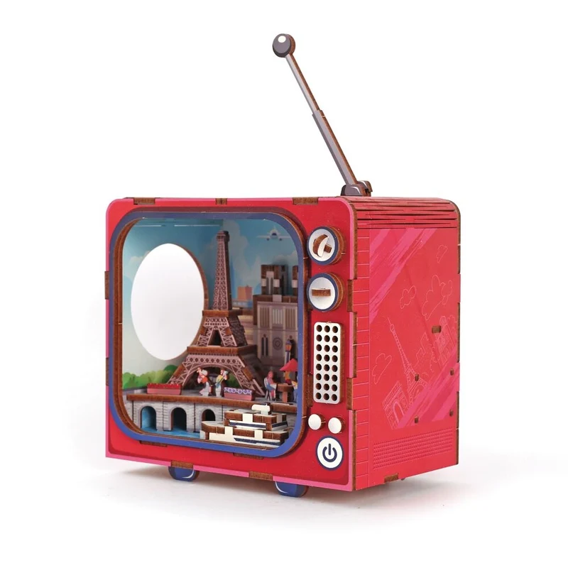 Maquette 3D Bois TV Paris – Mini TV Lumineuse Parisienne à Construire
