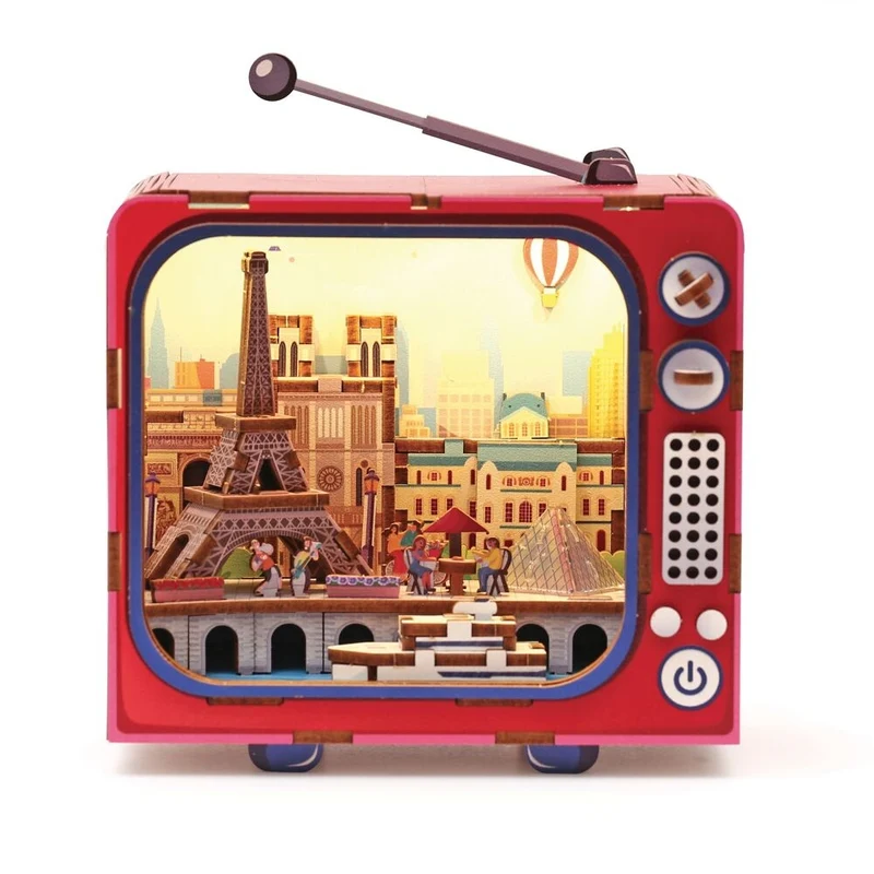 Maquette 3D Bois TV Paris – Mini TV Lumineuse Parisienne à Construire