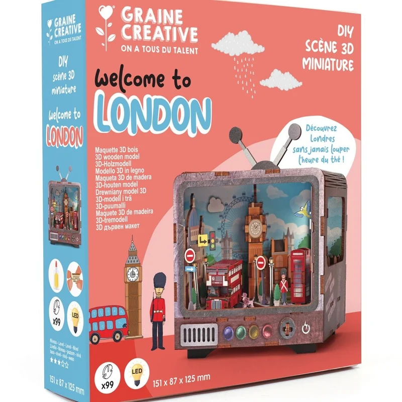 Maquette 3D Bois TV Londres – Mini TV lumineuse à construire