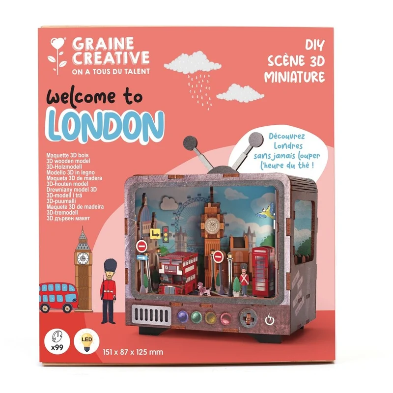 Maquette 3D Bois TV Londres – Mini TV lumineuse à construire