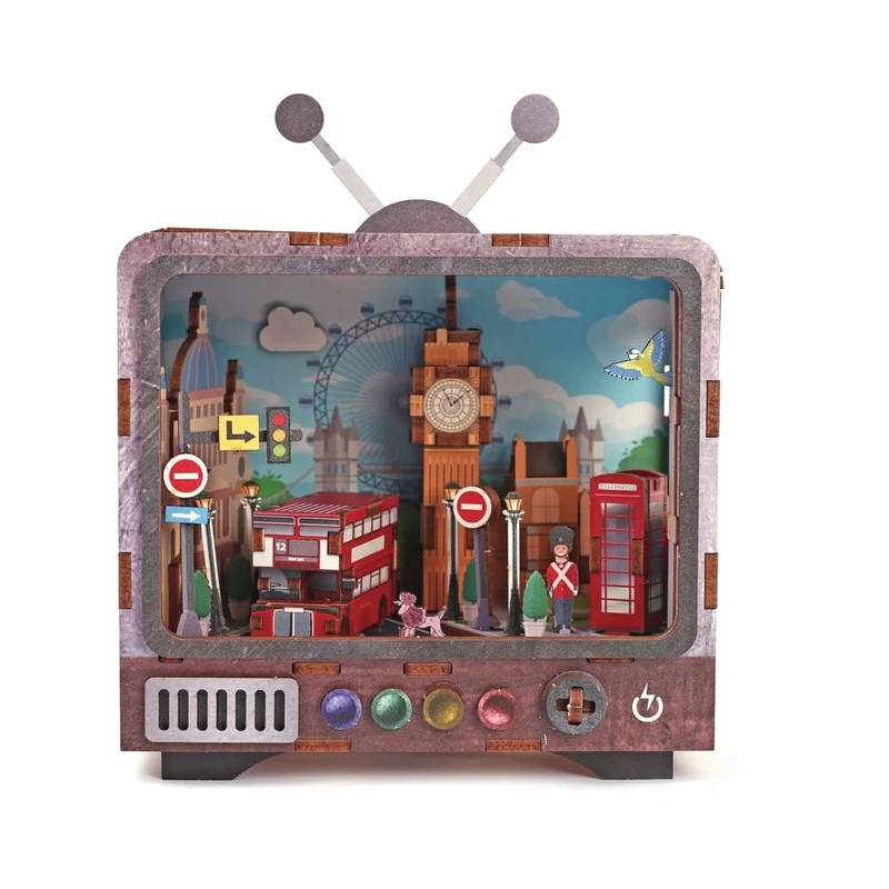 Maquette 3D Bois TV Londres – Mini TV lumineuse à construire