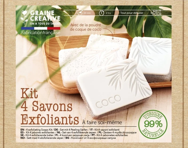Kit DIY 4 savons exfoliants noix de coco – Savons naturels à fabriquer soi-même Graine Créative