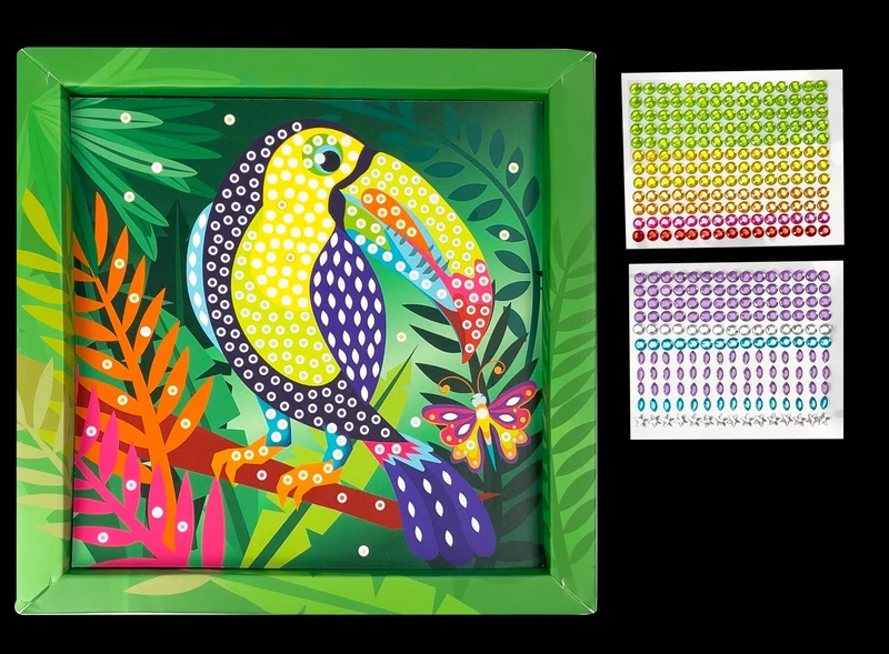 Tableau en Strass Toucan – Kit Créatif avec Plus de 300 Strass et Cadre