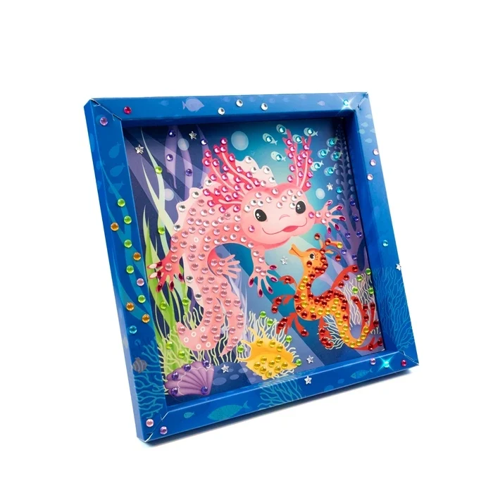Tableau en Strass Axolotl – Kit Créatif avec Strass Autocollants et Cadre