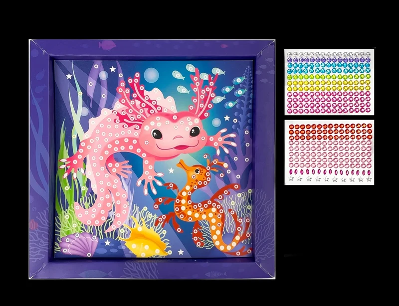 Tableau en Strass Axolotl – Kit Créatif avec Strass Autocollants et Cadre