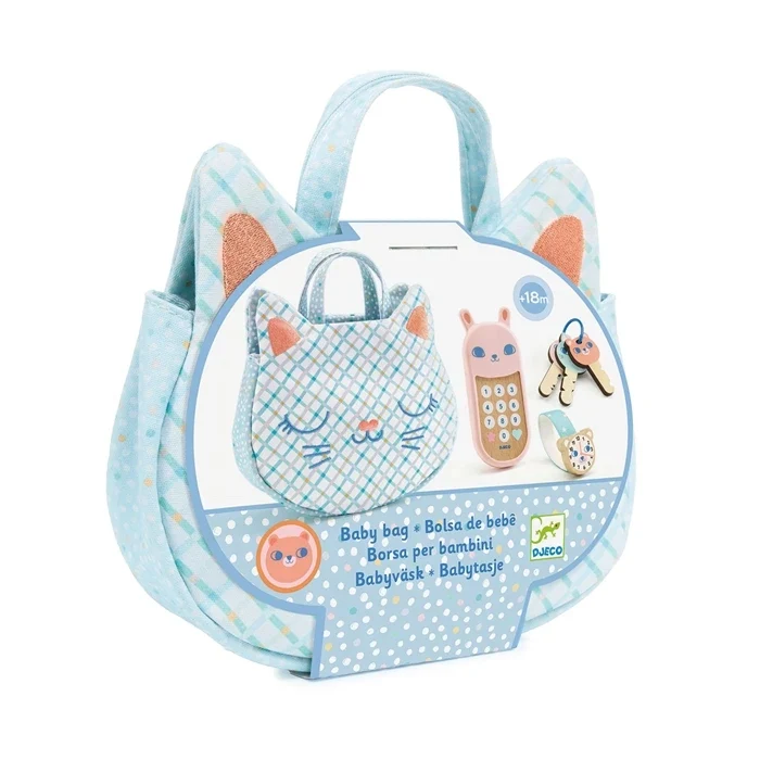 Sac Bébé Chat Djeco – Jeu d'Imitation avec Téléphone, Clés & Montre