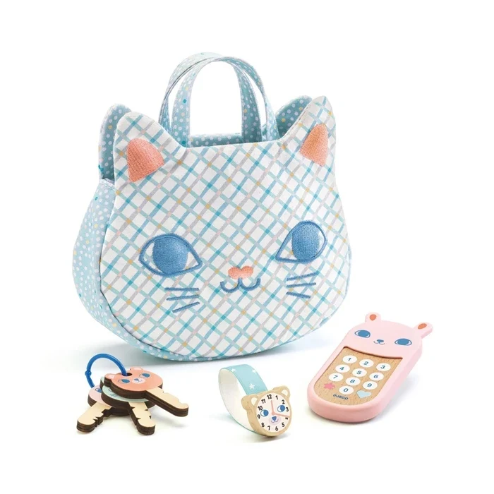 Sac Bébé Chat Djeco – Jeu d'Imitation avec Téléphone, Clés & Montre