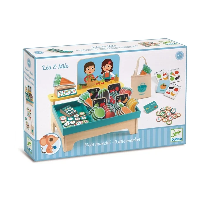 Léa & Milo Little Market Djeco – Étal de Fruits & Légumes avec Balance et Caisse