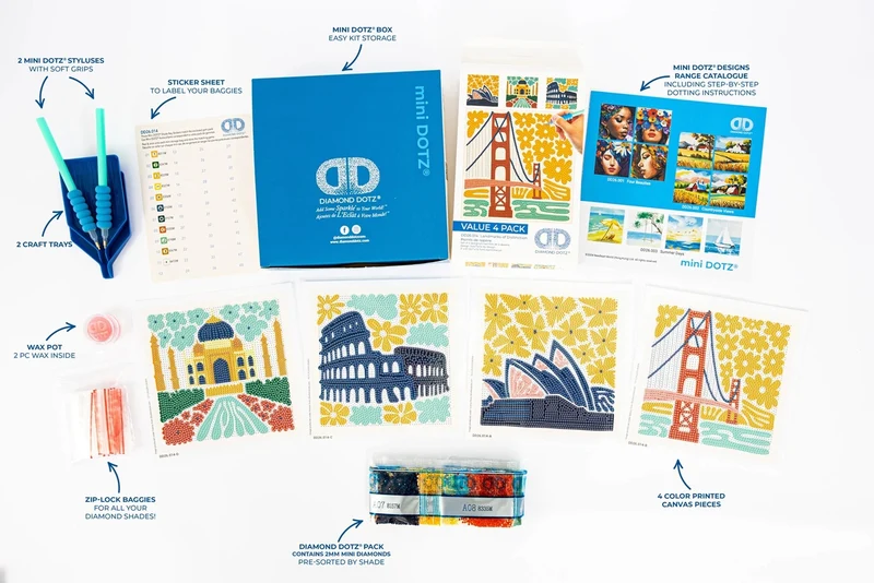 Mini DOTZ® Landmarks of Distinction – Kit Diamond Painting 4 Monuments Iconiques Jaune