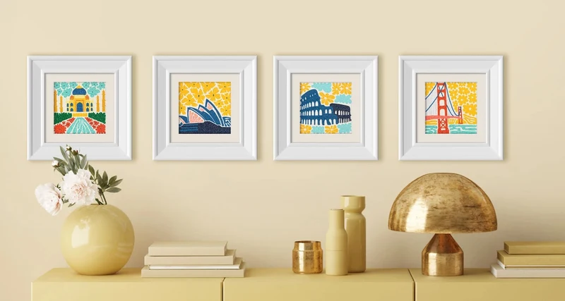 Mini DOTZ® Landmarks of Distinction – Kit Diamond Painting 4 Monuments Iconiques Jaune
