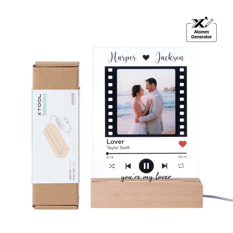 Embase Lumineuse LED Rectangulaire en Bois d'Hévéa avec Fente