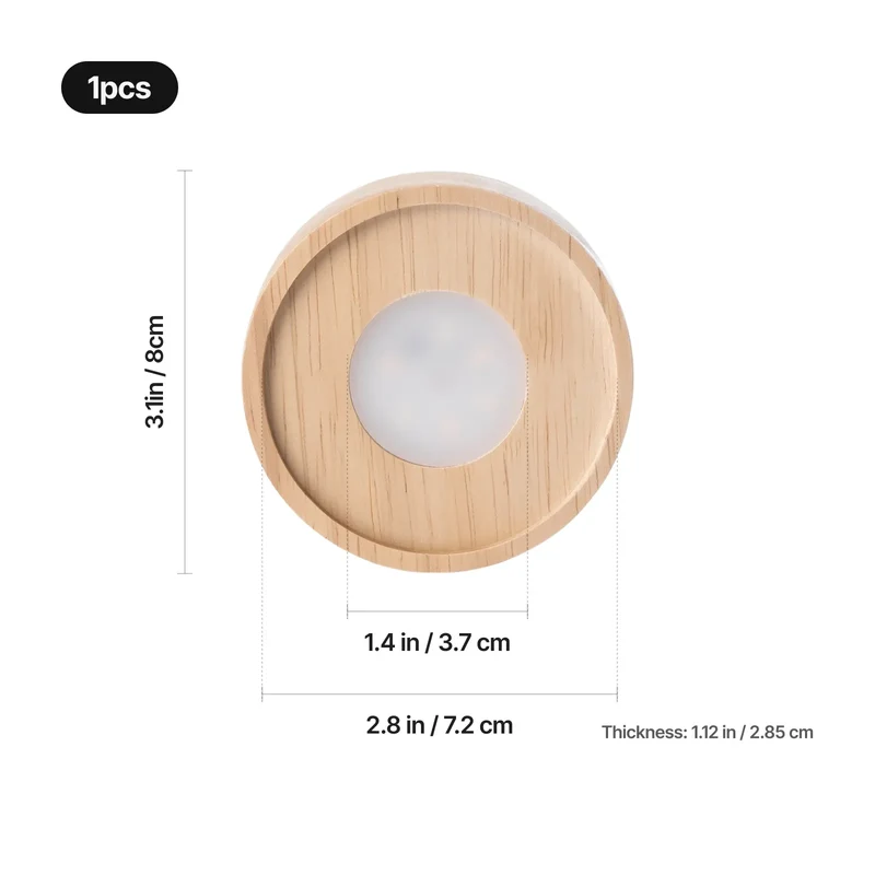 Embase Lumineuse LED Ronde en Bois d'Hévéa avec Rainure