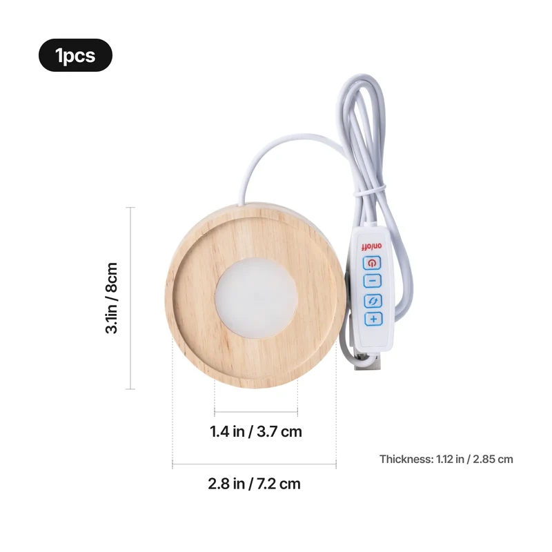 Embase Lumineuse LED Ronde en Bois d'Hévéa avec Rainure