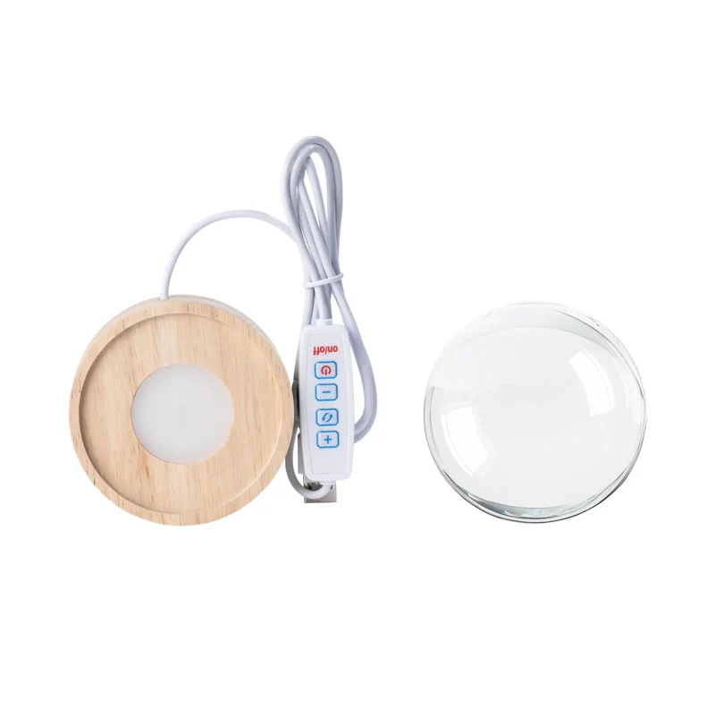 Embase Lumineuse LED Ronde en Bois d'Hévéa avec Rainure
