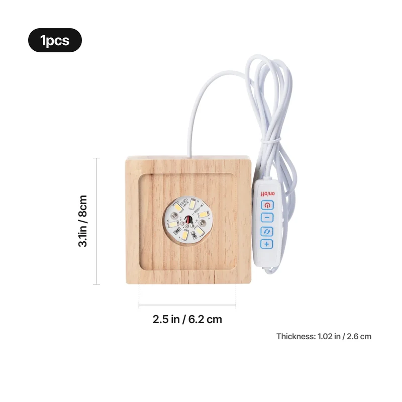 Embase Lumineuse LED Carrée en Bois d'Hévéa avec Rainure